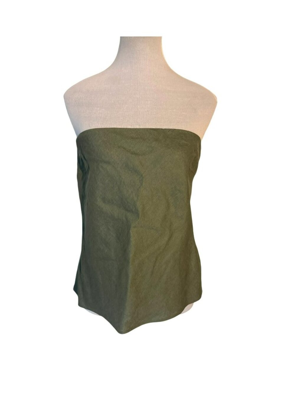 NWT Quince European Linen Strapless Top Light Cargo Green Size L